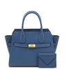 Front View Of The Denim Leather Handbag And Wallet Set