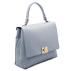 Angled View Of The Light Blue Leather Handbag Backpack Convertible