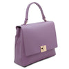 Angled View Of The Lilac Leather Handbag Backpack Convertible
