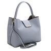 Angled View Of The Light Blue Leather Handbag For Women