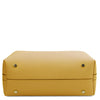 Underneath View Of The Pastel Yellow Leather Handbag For Women