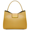 Front View Of The Pastel Yellow Leather Handbag For Women