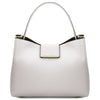 Front View Of The White Leather Handbag For Women