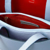 Interior Zip Compartment View Of The Light Blue Leather Handbag