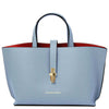 Front View Of The Light Blue Leather Handbag