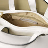 Interior Zip Compartment View Of The White Leather Handbag