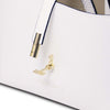 Metal Clasp View Of The White Leather Handbag