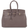 Front View Of The Grey Leather Womens Handbag