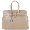 Front View Of The Light Taupe Leather Womens Handbag