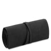 Angled View Of The Black Leather Jewellery Roll