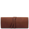 Front View Of The Brown Leather Jewellery Roll