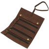 Open Compartment View Of The Dark Brown Leather Jewellery Roll