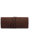 Front View Of The Dark Brown Leather Jewellery Roll