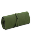 Angled View Of The Green Leather Jewellery Roll