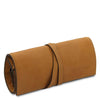 Angled View Of The Natural Leather Jewellery Roll
