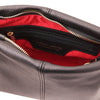 Internal Zip Pocket View Of The Black Leather Ladies Handbag
