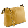 Angled View Of The Pastel Yellow Leather Ladies Handbag