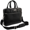 Angled And Shouder Strap View Of The Black Leather Laptop Bag