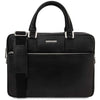 Front View Of The Black Leather Laptop Bag