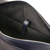 Internal Pocket View Of The Dark Blue Leather Laptop Bag