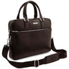 Angled And Shouder Strap View Of The Dark Brown Leather Laptop Bag