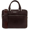 Front View Of The Dark Brown Leather Laptop Bag
