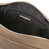 Internal Zip Pocket View Of The Dark Taupe Leather Laptop Bag