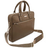 Angled And Shouder Strap View Of The Dark Taupe Leather Laptop Bag