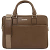 Front View Of The Dark Taupe Leather Laptop Bag