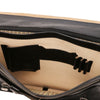 Internal Pocket View Of The Black Leather Messenger Bag For Men