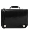 Front View Of The Black Leather Messenger Bag For Men