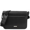 Front View Of The Black Leather Messenger Bag For Men