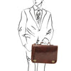 Man Posing With The Brown Leather Messenger Bag For Men