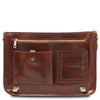 Front Pocket View Of The Brown Leather Messenger Bag For Men