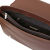 Internal Zip Pocket View Of The Coffee Leather Messenger Bag For Men