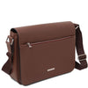 Angled View Of The Coffee Leather Messenger Bag For Men
