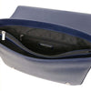 Internal Zip Pocket View Of The Dark Blue Leather Messenger Bag For Men