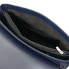 Internal Pocket View Of The Dark Blue Leather Messenger Bag For Men