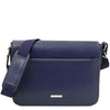 Front View Of The Dark Blue Leather Messenger Bag For Men
