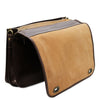 Front Flap View Of The Dark Brown Leather Messenger Bag For Men