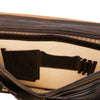Internal Pocket View Of The Dark Brown Leather Messenger Bag For Men