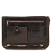 Front Pocket View Of The Dark Brown Leather Messenger Bag For Men