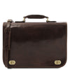 Front View Of The Dark Brown Leather Messenger Bag For Men