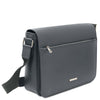 Angled View Of The Grey Leather Messenger Bag For Men