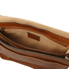 Internal Zip Pocket View Of The Natural Leather Messenger Bag For Men