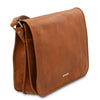 Angled View Of The Natural Leather Messenger Bag For Men
