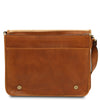 Front Pocket View Of The Natural Leather Messenger Bag For Men