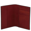 Interior view of a premium Leather Passport Cover with multiple card slots in rich red leather.