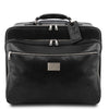 Front View Of The Black Leather Pilot Case With Wheels