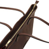 Overhead Zip Closure View Of The Dark Brown Leather Shopping Tote Bag